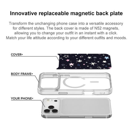 Black Background Colorful Stars Pattern Magnetic Phone Case, For iPhone 15 Pro Max, For iPhone 15 Pro