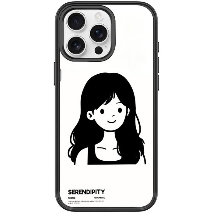 Sketching Style Curly Haired Girl Pattern Magnetic Phone Case, For iPhone 15 Pro Max, For iPhone 15 Pro