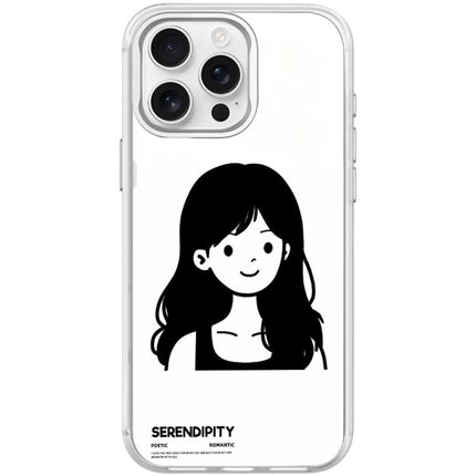 Sketching Style Curly Haired Girl Pattern Magnetic Phone Case, For iPhone 15 Pro Max, For iPhone 15 Pro