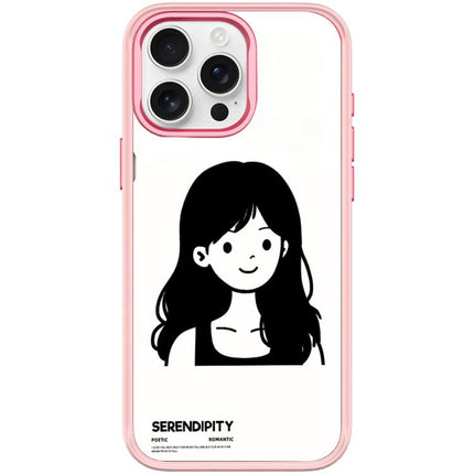 Sketching Style Curly Haired Girl Pattern Magnetic Phone Case, For iPhone 15 Pro Max, For iPhone 15 Pro