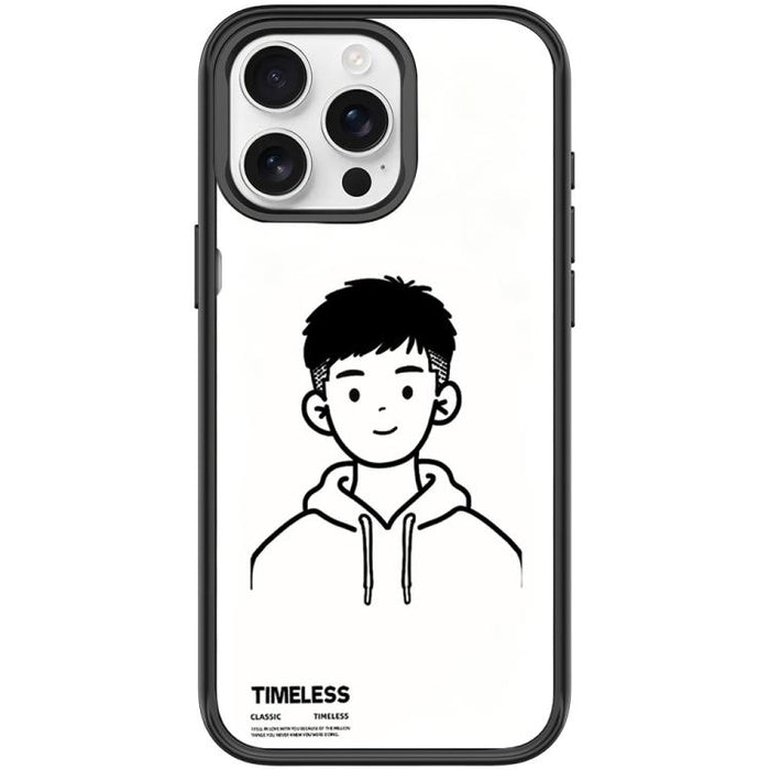 Sketch Hooded Boy Pattern Magnetic Phone Case, For iPhone 15 Pro Max, For iPhone 15 Pro