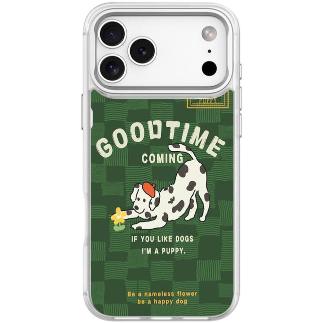 Adorable Flower Catching Dog Pattern Magnetic Phone Case, For iPhone 17 Pro Max, For iPhone 17 Pro, For iPhone 17, For iPhone Air