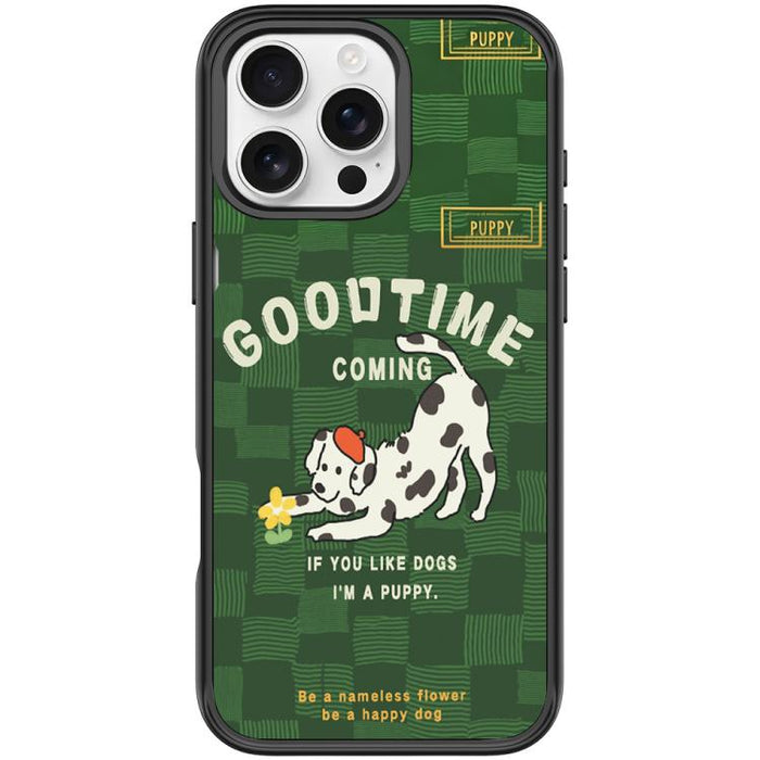 Adorable Flower Catching Dog Pattern Magnetic Phone Case, For iPhone 16 Pro Max, For iPhone 16 Pro, For iPhone 16 Plus, For iPhone 16