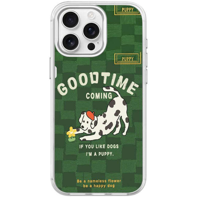 Adorable Flower Catching Dog Pattern Magnetic Phone Case, For iPhone 15 Pro Max, For iPhone 15 Pro