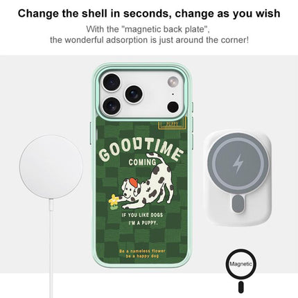 Adorable Flower Catching Dog Pattern Magnetic Phone Case, For iPhone 15 Pro Max, For iPhone 15 Pro