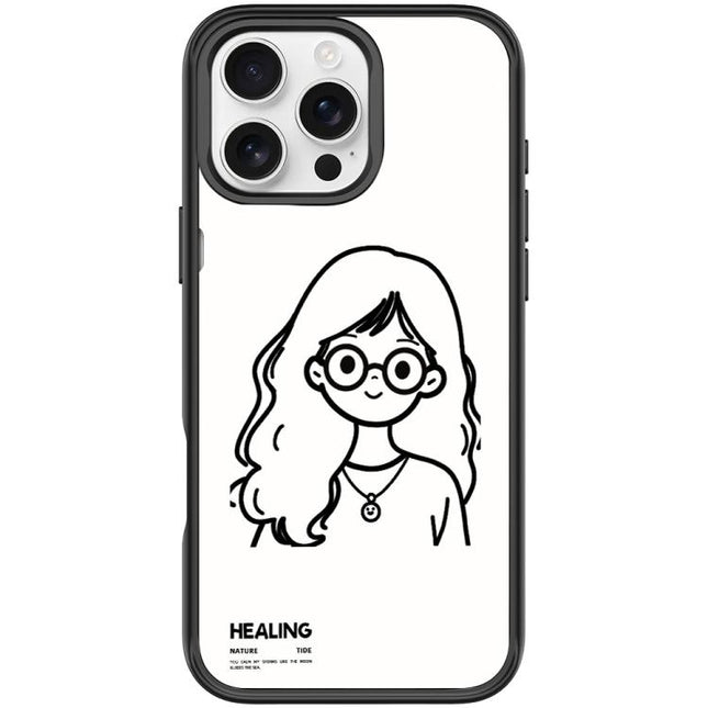 Sketch Quiet Girl Pattern Magnetic Phone Case, For iPhone 16 Pro Max, For iPhone 16 Pro, For iPhone 16 Plus, For iPhone 16