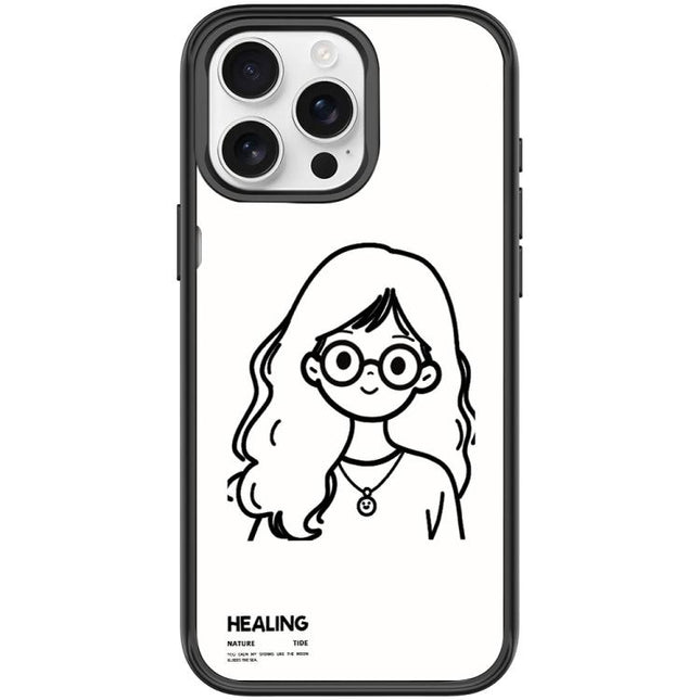 Sketch Quiet Girl Pattern Magnetic Phone Case, For iPhone 15 Pro Max, For iPhone 15 Pro