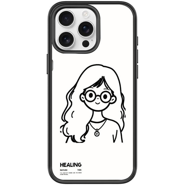 Sketch Quiet Girl Pattern Magnetic Phone Case, For iPhone 15 Pro Max, For iPhone 15 Pro