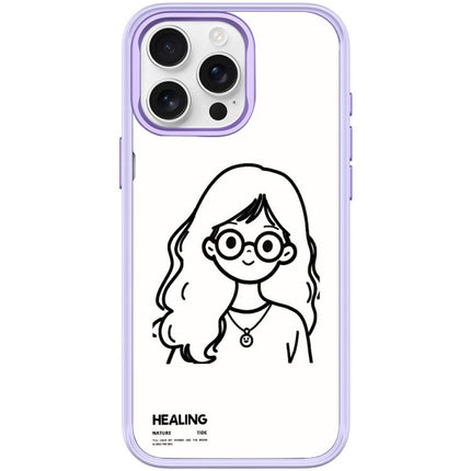Sketch Quiet Girl Pattern Magnetic Phone Case, For iPhone 15 Pro Max, For iPhone 15 Pro