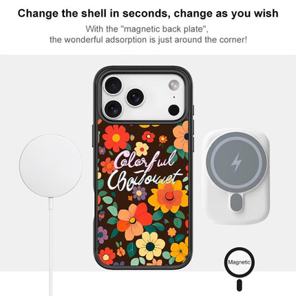 Colorful Flowers Pattern Magnetic Phone Case, For iPhone 15 Pro Max, For iPhone 15 Pro