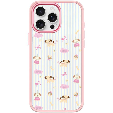 Vertical Stripes Dog Pattern Magnetic Phone Case, For iPhone 16 Pro Max, For iPhone 16 Pro, For iPhone 15 Pro Max, For iPhone 15 Pro