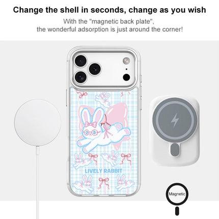 Bow Rabbit Pattern Magnetic Phone Case, For iPhone 16 Pro Max, For iPhone 16 Pro, For iPhone 15 Pro Max, For iPhone 15 Pro