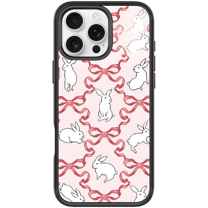 Butterfly Knot White Rabbit Pattern Magnetic Phone Case, For iPhone 16 Pro Max, For iPhone 16 Pro, For iPhone 15 Pro Max, For iPhone 15 Pro