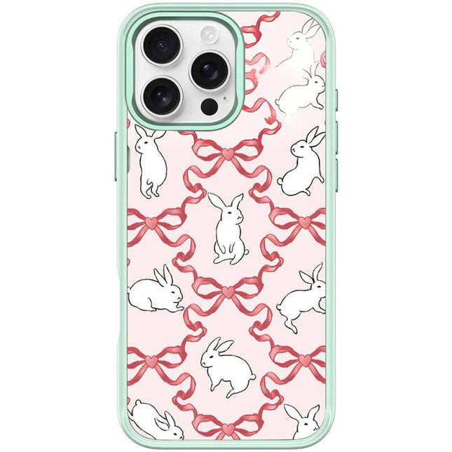 Butterfly Knot White Rabbit Pattern Magnetic Phone Case, For iPhone 16 Pro Max, For iPhone 16 Pro, For iPhone 15 Pro Max, For iPhone 15 Pro
