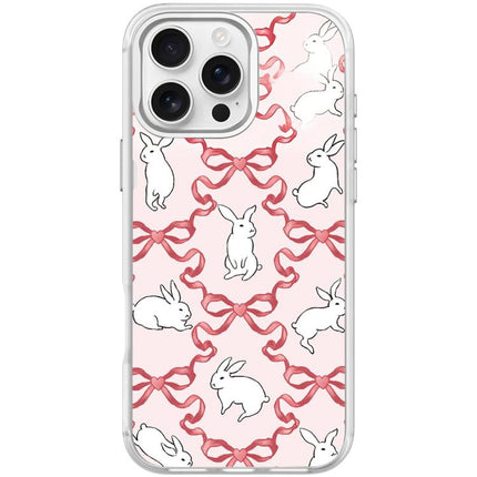 Butterfly Knot White Rabbit Pattern Magnetic Phone Case, For iPhone 16 Pro Max, For iPhone 16 Pro, For iPhone 15 Pro Max, For iPhone 15 Pro