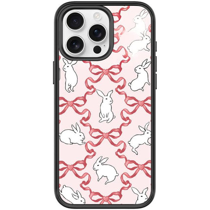 Butterfly Knot White Rabbit Pattern Magnetic Phone Case, For iPhone 16 Pro Max, For iPhone 16 Pro, For iPhone 15 Pro Max, For iPhone 15 Pro