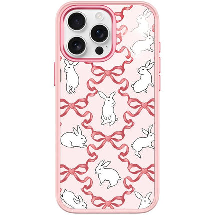Butterfly Knot White Rabbit Pattern Magnetic Phone Case, For iPhone 16 Pro Max, For iPhone 16 Pro, For iPhone 15 Pro Max, For iPhone 15 Pro