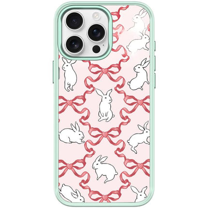 Butterfly Knot White Rabbit Pattern Magnetic Phone Case, For iPhone 16 Pro Max, For iPhone 16 Pro, For iPhone 15 Pro Max, For iPhone 15 Pro