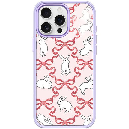Butterfly Knot White Rabbit Pattern Magnetic Phone Case, For iPhone 16 Pro Max, For iPhone 16 Pro, For iPhone 15 Pro Max, For iPhone 15 Pro