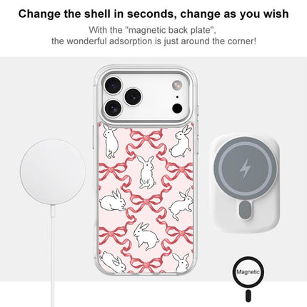 Butterfly Knot White Rabbit Pattern Magnetic Phone Case, For iPhone 17 Pro Max, For iPhone 17 Pro, For iPhone 17, For iPhone Air