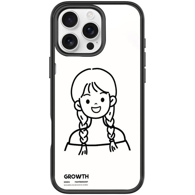 Sketch Style Double Braided Hair Girl Pattern Magnetic Phone Case, For iPhone 16 Pro Max, For iPhone 16 Pro, For iPhone 15 Pro Max, For iPhone 15 Pro