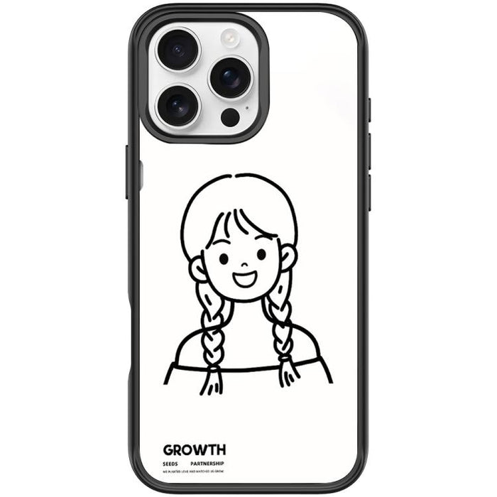 Sketch Style Double Braided Hair Girl Pattern Magnetic Phone Case, For iPhone 16 Pro Max, For iPhone 16 Pro, For iPhone 15 Pro Max, For iPhone 15 Pro