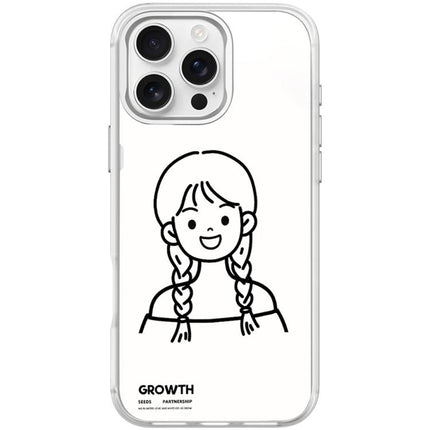 Sketch Style Double Braided Hair Girl Pattern Magnetic Phone Case, For iPhone 16 Pro Max, For iPhone 16 Pro, For iPhone 15 Pro Max, For iPhone 15 Pro