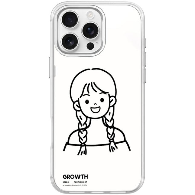 Sketch Style Double Braided Hair Girl Pattern Magnetic Phone Case, For iPhone 16 Pro Max, For iPhone 16 Pro, For iPhone 15 Pro Max, For iPhone 15 Pro