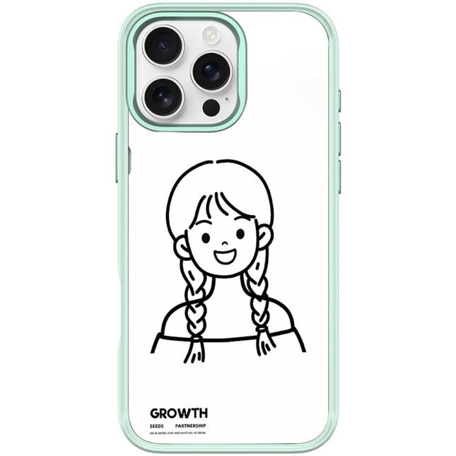 Sketch Style Double Braided Hair Girl Pattern Magnetic Phone Case, For iPhone 16 Pro Max, For iPhone 16 Pro, For iPhone 15 Pro Max, For iPhone 15 Pro