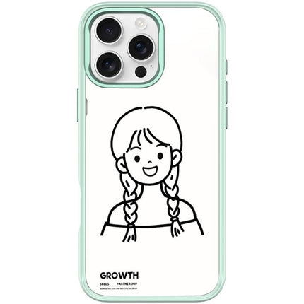 Sketch Style Double Braided Hair Girl Pattern Magnetic Phone Case, For iPhone 16 Pro Max, For iPhone 16 Pro, For iPhone 15 Pro Max, For iPhone 15 Pro