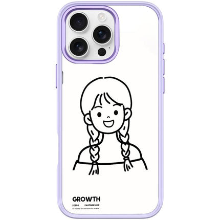 Sketch Style Double Braided Hair Girl Pattern Magnetic Phone Case, For iPhone 16 Pro Max, For iPhone 16 Pro, For iPhone 15 Pro Max, For iPhone 15 Pro