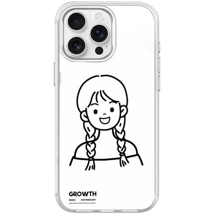 Sketch Style Double Braided Hair Girl Pattern Magnetic Phone Case, For iPhone 16 Pro Max, For iPhone 16 Pro, For iPhone 15 Pro Max, For iPhone 15 Pro