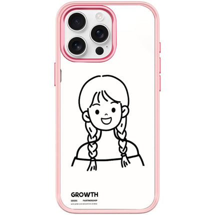Sketch Style Double Braided Hair Girl Pattern Magnetic Phone Case, For iPhone 16 Pro Max, For iPhone 16 Pro, For iPhone 15 Pro Max, For iPhone 15 Pro