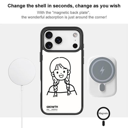Sketch Style Double Braided Hair Girl Pattern Magnetic Phone Case, For iPhone 17 Pro Max, For iPhone 17 Pro, For iPhone 17, For iPhone Air