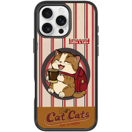 Adorable Coffee Cat Pattern Magnetic Phone Case, For iPhone 16 Pro Max, For iPhone 16 Pro, For iPhone 15 Pro Max, For iPhone 15 Pro