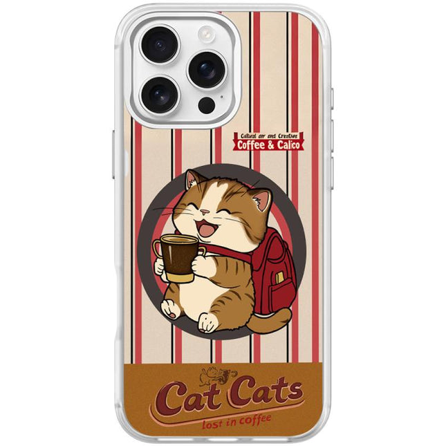 Adorable Coffee Cat Pattern Magnetic Phone Case, For iPhone 16 Pro Max, For iPhone 16 Pro, For iPhone 15 Pro Max, For iPhone 15 Pro