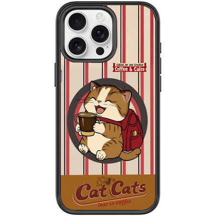 Adorable Coffee Cat Pattern Magnetic Phone Case, For iPhone 16 Pro Max, For iPhone 16 Pro, For iPhone 15 Pro Max, For iPhone 15 Pro