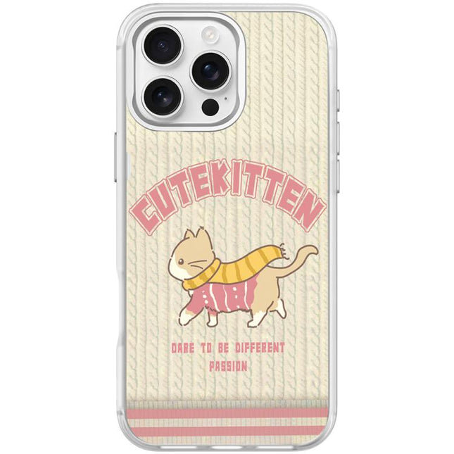 Adorable Woolen Cat Pattern Magnetic Phone Case, For iPhone 16 Pro Max, For iPhone 16 Pro, For iPhone 15 Pro Max, For iPhone 15 Pro
