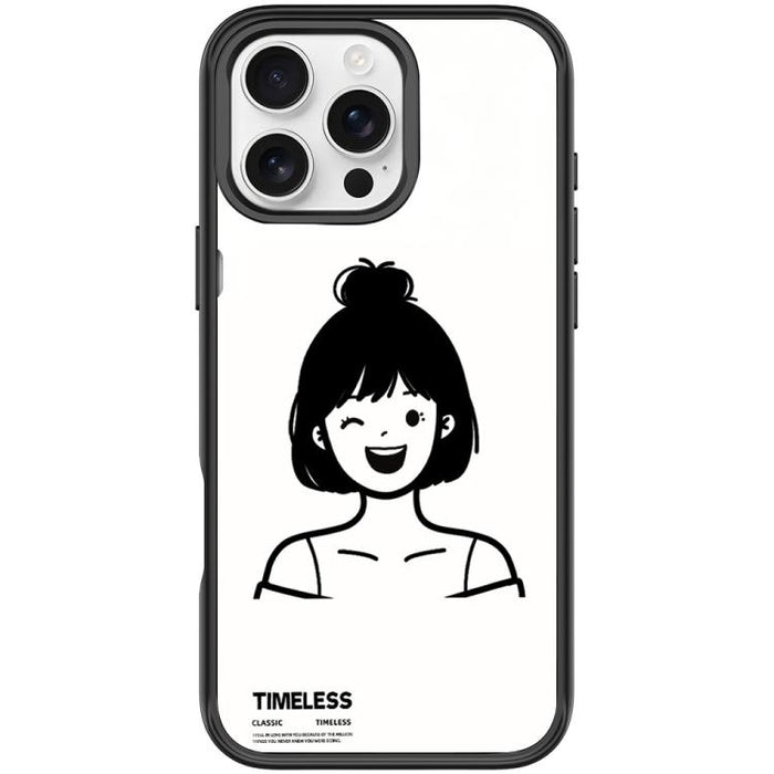 Sketch Style Short Hair Girl Pattern Magnetic Phone Case, For iPhone 16 Pro Max, For iPhone 16 Pro, For iPhone 15 Pro Max, For iPhone 15 Pro