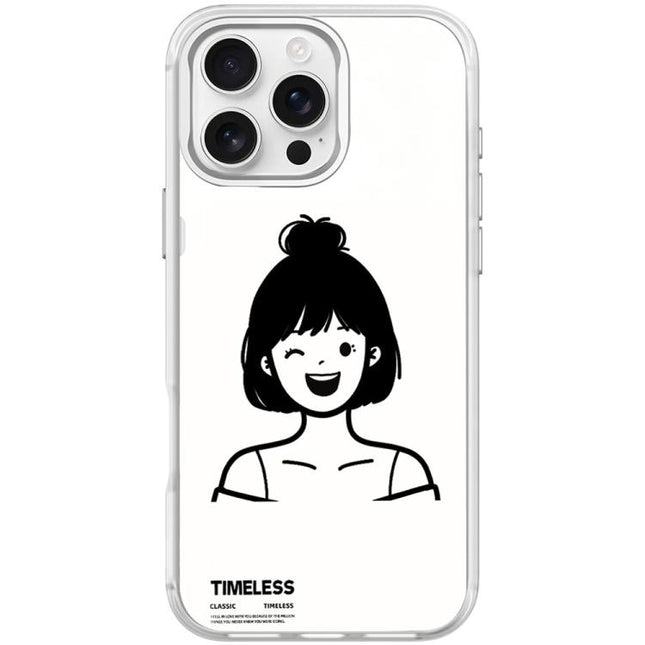 Sketch Style Short Hair Girl Pattern Magnetic Phone Case, For iPhone 16 Pro Max, For iPhone 16 Pro, For iPhone 15 Pro Max, For iPhone 15 Pro