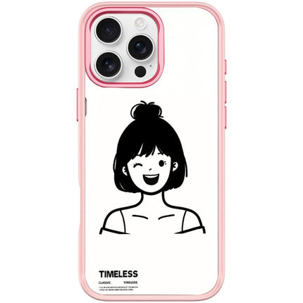 Sketch Style Short Hair Girl Pattern Magnetic Phone Case, For iPhone 16 Pro Max, For iPhone 16 Pro, For iPhone 15 Pro Max, For iPhone 15 Pro