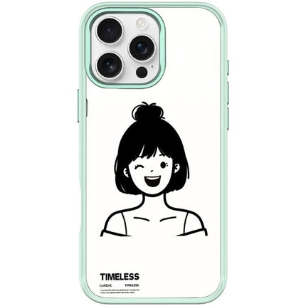 Sketch Style Short Hair Girl Pattern Magnetic Phone Case, For iPhone 16 Pro Max, For iPhone 16 Pro, For iPhone 15 Pro Max, For iPhone 15 Pro