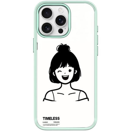 Sketch Style Short Hair Girl Pattern Magnetic Phone Case, For iPhone 16 Pro Max, For iPhone 16 Pro, For iPhone 15 Pro Max, For iPhone 15 Pro