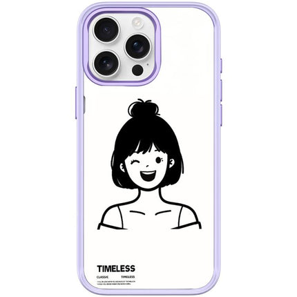 Sketch Style Short Hair Girl Pattern Magnetic Phone Case, For iPhone 16 Pro Max, For iPhone 16 Pro, For iPhone 15 Pro Max, For iPhone 15 Pro