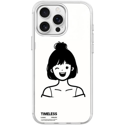 Sketch Style Short Hair Girl Pattern Magnetic Phone Case, For iPhone 16 Pro Max, For iPhone 16 Pro, For iPhone 15 Pro Max, For iPhone 15 Pro