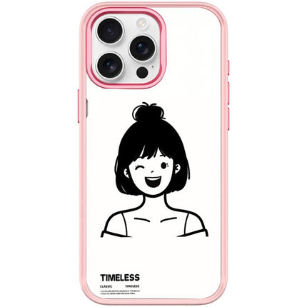 Sketch Style Short Hair Girl Pattern Magnetic Phone Case, For iPhone 16 Pro Max, For iPhone 16 Pro, For iPhone 15 Pro Max, For iPhone 15 Pro