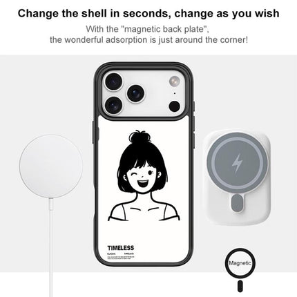 Sketch Style Short Hair Girl Pattern Magnetic Phone Case, For iPhone 17 Pro Max, For iPhone 17 Pro, For iPhone 17, For iPhone Air