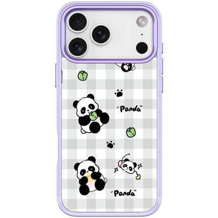 Adorable Grid Panda Pattern Magnetic Phone Case, For iPhone 17 Pro Max, For iPhone 17 Pro, For iPhone 17, For iPhone Air