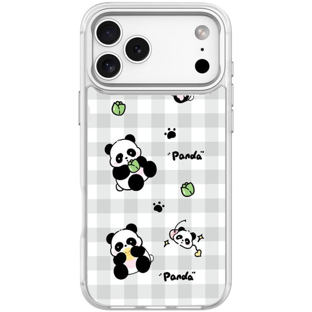 Adorable Grid Panda Pattern Magnetic Phone Case, For iPhone 17 Pro Max, For iPhone 17 Pro, For iPhone 17, For iPhone Air