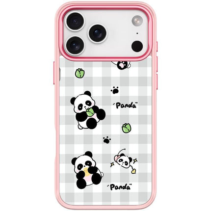Adorable Grid Panda Pattern Magnetic Phone Case, For iPhone 17 Pro Max, For iPhone 17 Pro, For iPhone 17, For iPhone Air